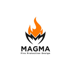 magma letter M with fire logo illustration