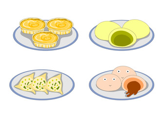 set of steamed dumplings dim sum yum cha on the dish, vector illustration