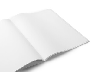 Blank pages of open magazine on white background