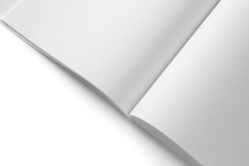 Blank pages of open magazine on white background