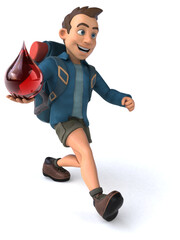 Fun illustration of a 3D cartoon backpacker