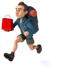 Fun illustration of a 3D cartoon backpacker