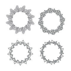 Set of perfect hand drawn floral wreathes. Black and white floral card templetes. Vector 