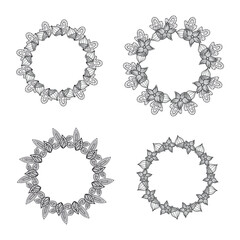 Set of perfect hand drawn floral wreathes. Black and white floral card templetes. Vector 