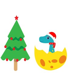 cute dinosaur and christmas tree vector illustration