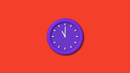 Purple color 3d wall clock isolated on red background, Counting down 3d wall clock