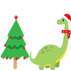 cute dinosaur and christmas tree vector illustration