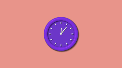 Purple color 12 hours 3d wall clock isolated on red light background, 3d wall clock