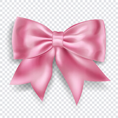 Beautiful big bow made of pink ribbon with shadow on transparent background. Transparency only in vector format