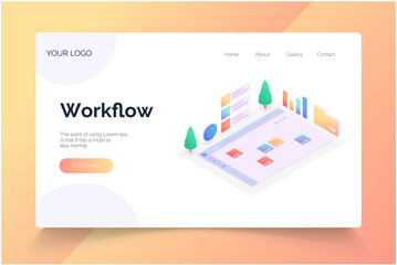 Work flow isometric. landing page vector template