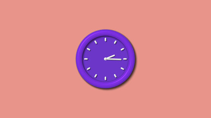 New purple color 12 hours 3d wall clock isolated on red light background, Counting down wall clock