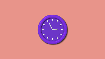 New purple color 12 hours 3d wall clock isolated on red light background, Counting down wall clock