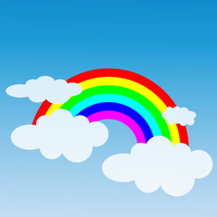 Blue sky background with clouds and rainbow. vector eps 10