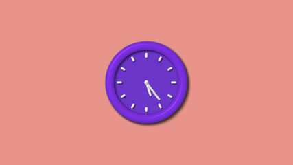 Amazing counting down purple color 3d wall clock isolated on red light background, 12 hours wall clock