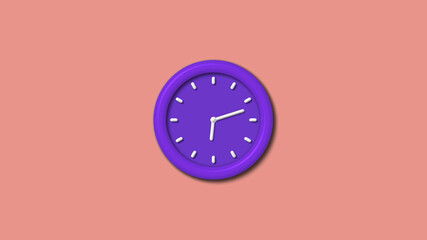 Amazing counting down purple color 3d wall clock isolated on red light background, 12 hours wall clock
