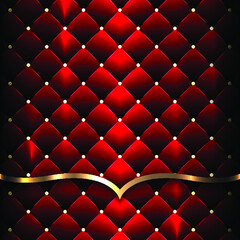 Shiny Red Luxury Sofa Surface Background With Golden Line And Polkadot Pattern