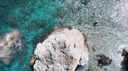 Aerial view of Elba Island. Sansone Beach and Northern Coastline in summer season. Drone viewpoint. Slow motion.