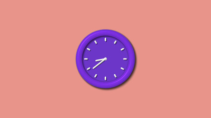 Amazing counting down purple color 3d wall clock isolated on red light background, 12 hours wall clock