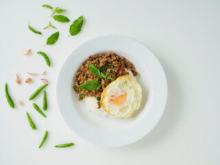 Pork Basil Fried Rice with Fried Egg