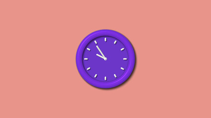 New purple color 3d wall clock isolated on red light background, 12 hours 3d wall clock