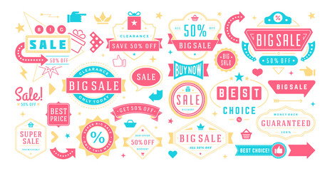 Sale banners special offers templates and discount stickers design elements set vector illustration.