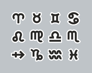 Zodiac Symbols Icons Black & White Sticker Set Big