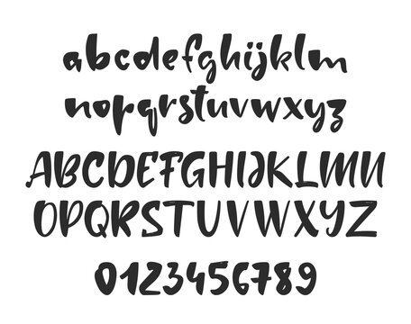 Vector Hand drawn brush Font. English Alphabet letters with Numbers
