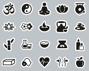 Yoga Exercise & Yoga Lifestyle Icons Black & White Sticker Set Big