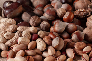 assortment of nuts, walnuts, hazelnuts, peanuts, almonds, chestnut pistachios