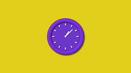 New purple color 3d wall clock isolated on yellow background, Clock isolated