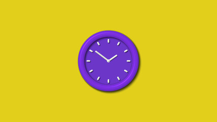 New purple color 3d wall clock isolated on yellow background, Clock isolated