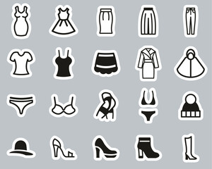 Woman s Clothing Icons Black & White Sticker Set Big