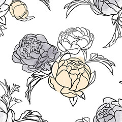  seamless pattern with watercolors stains  with outline white background