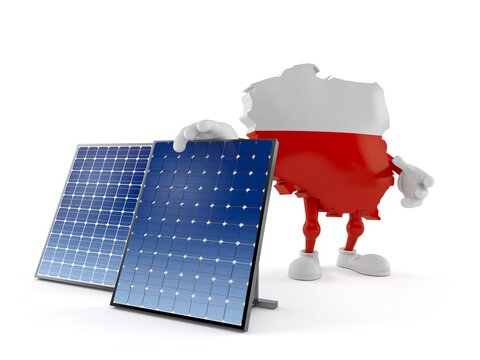 Poland character with photovoltaic panel