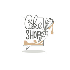 cake shop logo, with lettering conposition and hand image - 384704797