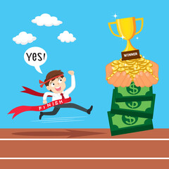 Businessman crossing finish line, illustration vector cartoon
