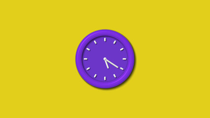 12 hours purple color 3d wall clock isolated on yellow background, Clock isolated