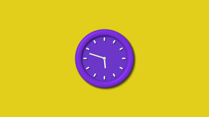 12 hours purple color 3d wall clock isolated on yellow background, Clock isolated