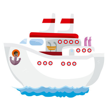white cruise ship, cartoon illustration, isolated object on white background, vector,