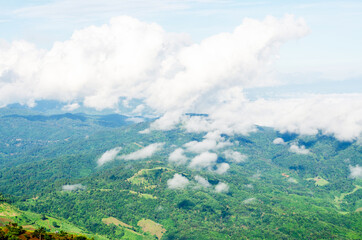 Panoramic views of the misty white mountains