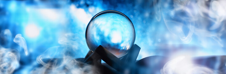 Astrological background. Crystal ball with predictions. Horoscope of the stars. Fortune telling and...