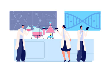 People in research laboratory. Lab testing, clinical women student education. Chemistry or pharmaceutical, medical science vector concept. Illustration medical education, medicine chemistry