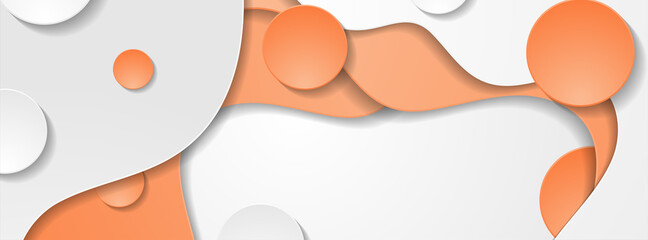 Contrast orange and white curved waves pattern. Abstract corporate wavy background with circles. Vector banner design