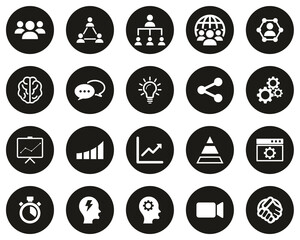 Work Productivity Icons White On Black Flat Design Circle Set Big