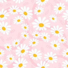 Seamless pattern with daisy flower on pink background vector.