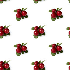Seamless pattern on a white background. Lingonberry berries and leaves