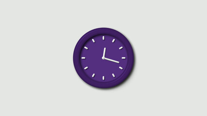 New 12 hours purple dark 3d wall clock isolated on white background,3d wall clock