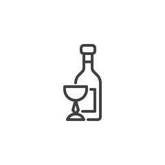 Kiddush wine cup line icon. linear style sign for mobile concept and web design. Wine bottle and goblet cup outline vector icon. Symbol, logo illustration. Vector graphics