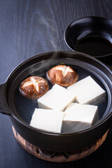 日本の湯豆腐を食べる