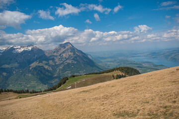 Beautiful swiss alps mountains. Alpine meadows.  
